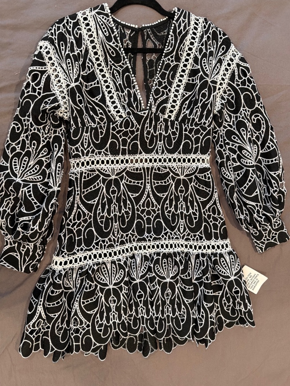 ASOS Black & White Embroidered Lace Long Sleeve Mini Dress NWT Sze US 6